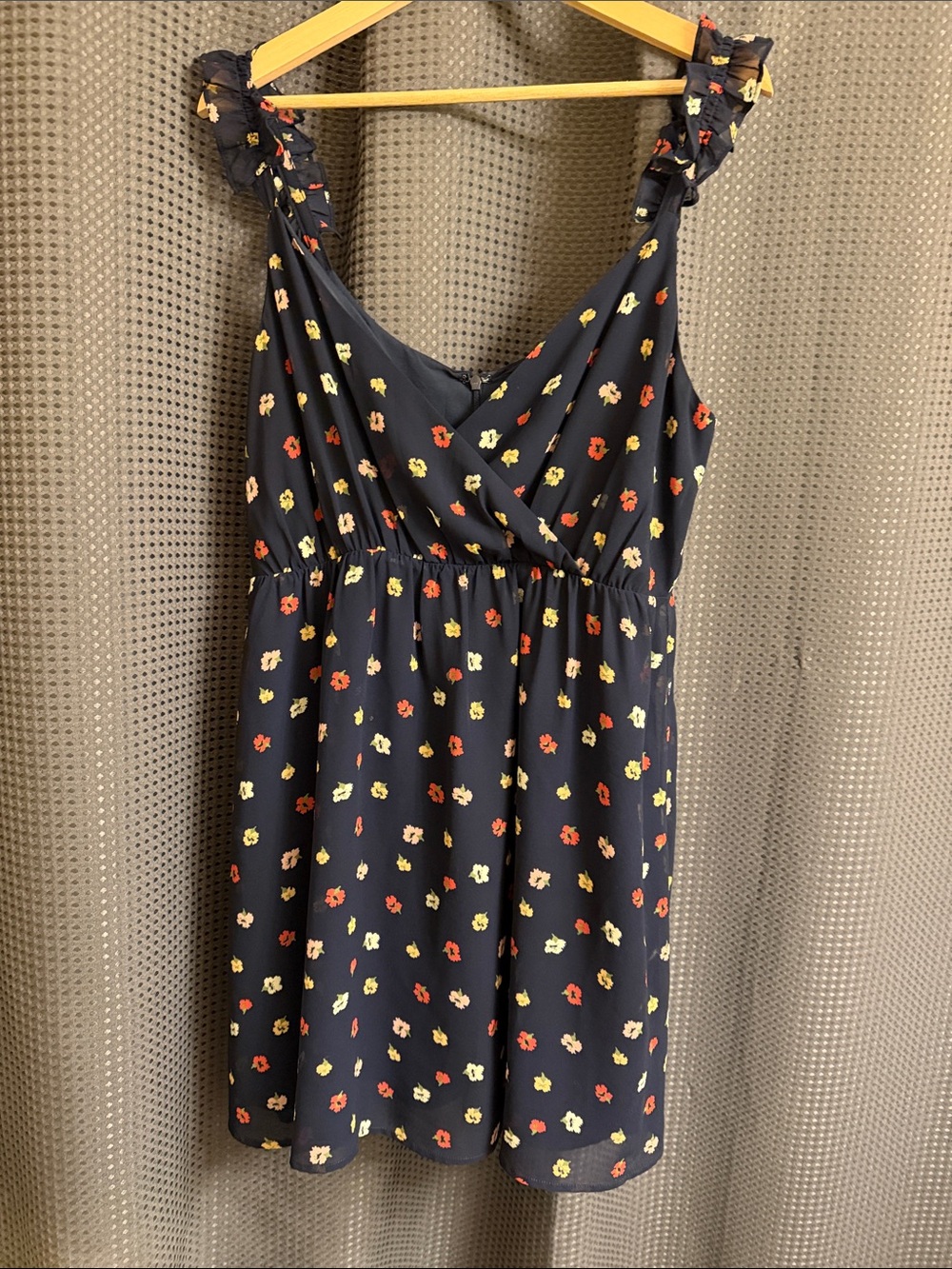 Madewell Navy Mini Dress with Red and Yellow Floral Print